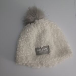 Justice Sherpa Pom Beanie Hat Winter Girls Sz 7 8 10 12 14